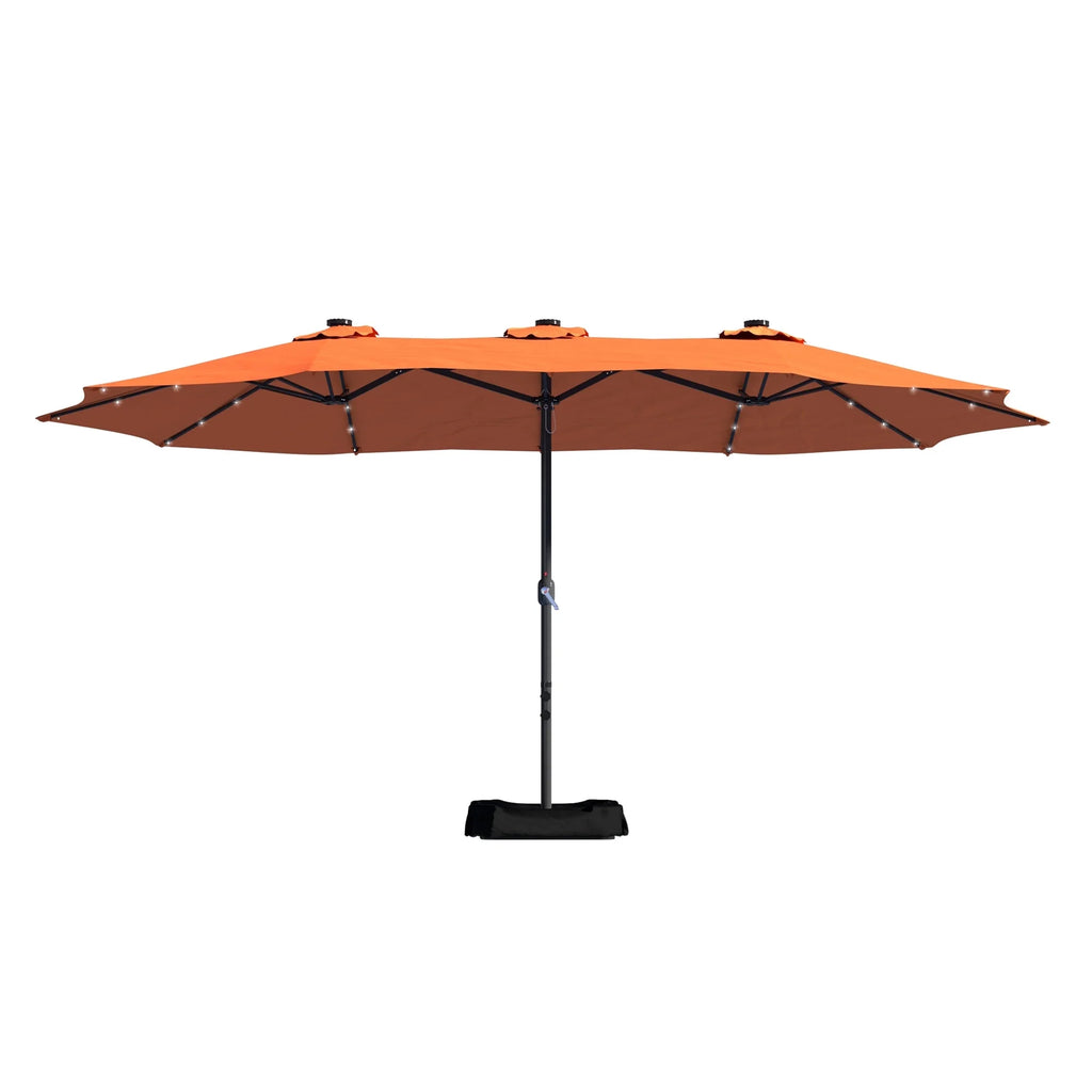 Mondawe 15ft Patio Umbrella Rectangular Outdoor Market Umbrella with Base and LED Lights Beige