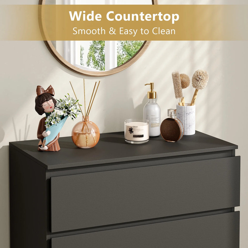 LAFGUR 6 Drawer Double Dresser,Wood Storage Organizer Cabinet Chest for Bedroom Living Room,White