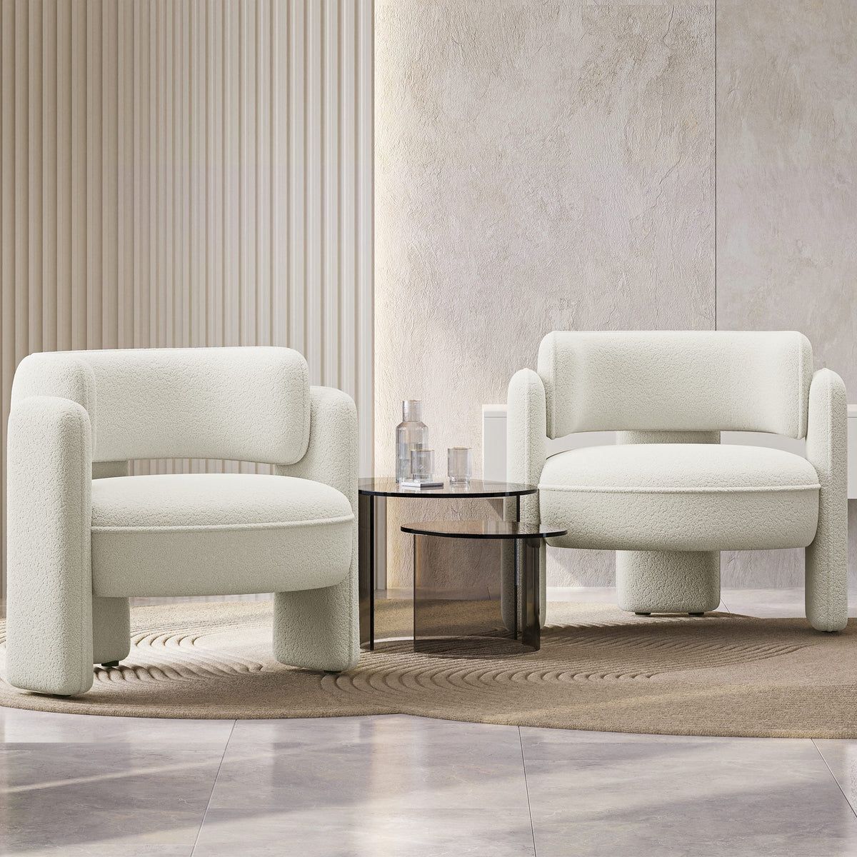 BELLEZE Sherpa Boucle Chair, Modern Barrel Accent Chair Comfy Round Upholstered Armchair Accent Side Chair for Living Room, Bedrooms, Corner - Quinton��White��