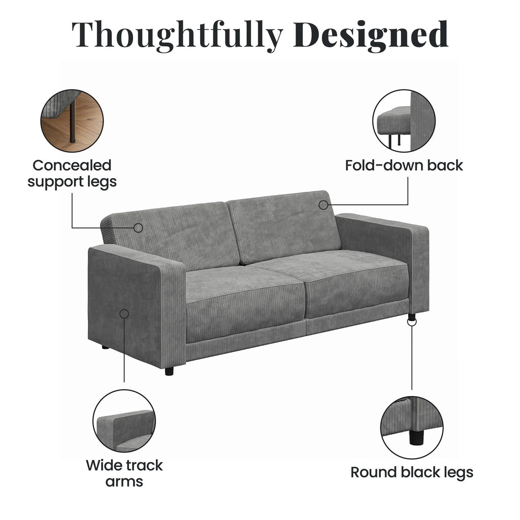 RealRooms Allie Corduroy 82" Futon Sofa Bed, Gray