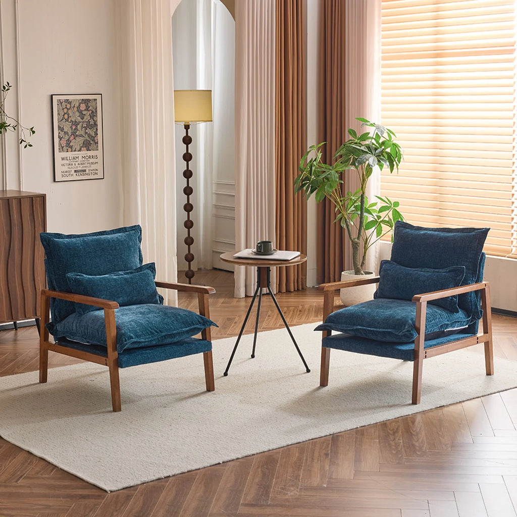 Ktaxon Chenille Accent Chair, Solid Wood Armrests Armchair, Metal Frame for Stability, Single Sofa with Comfortable Cushions and Lumbar Pillow Beige