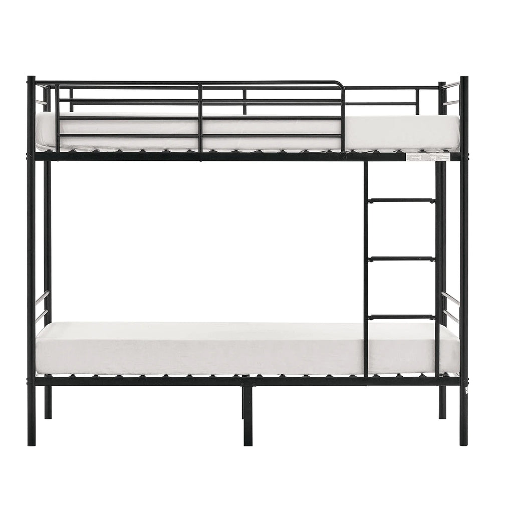VINGLI Metal Bunk Bed Twin Over Twin with Flat Ladder and High Guardrail, Double Twin Bunk Beds for Kids/Teens/Adults, Bunk Bed with Stairs,Black