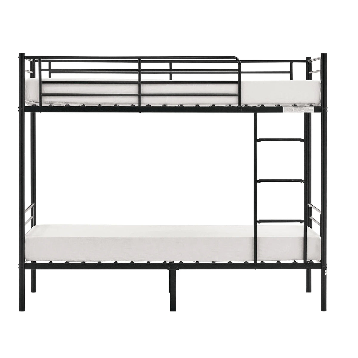 VINGLI Metal Bunk Bed Twin Over Twin with Flat Ladder and High Guardrail, Double Twin Bunk Beds for Kids/Teens/Adults, Bunk Bed with Stairs,Black