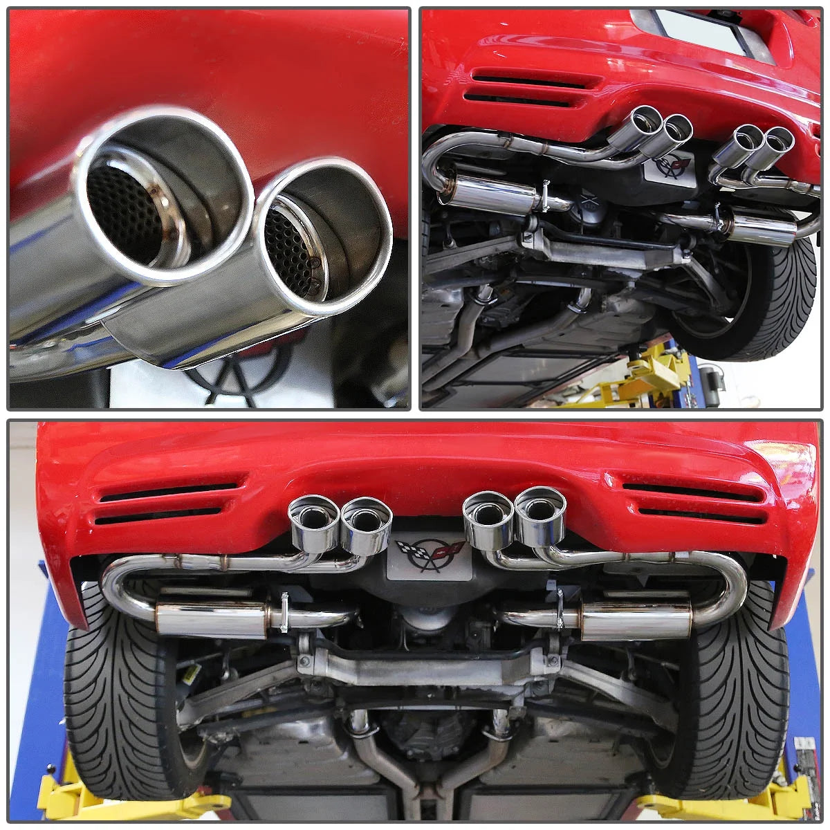 DNA Motoring For 97-04 Chevy Corvette C5 Z06 LS Quad 4.25" Oval Muffler Tip Catback Exhaust System