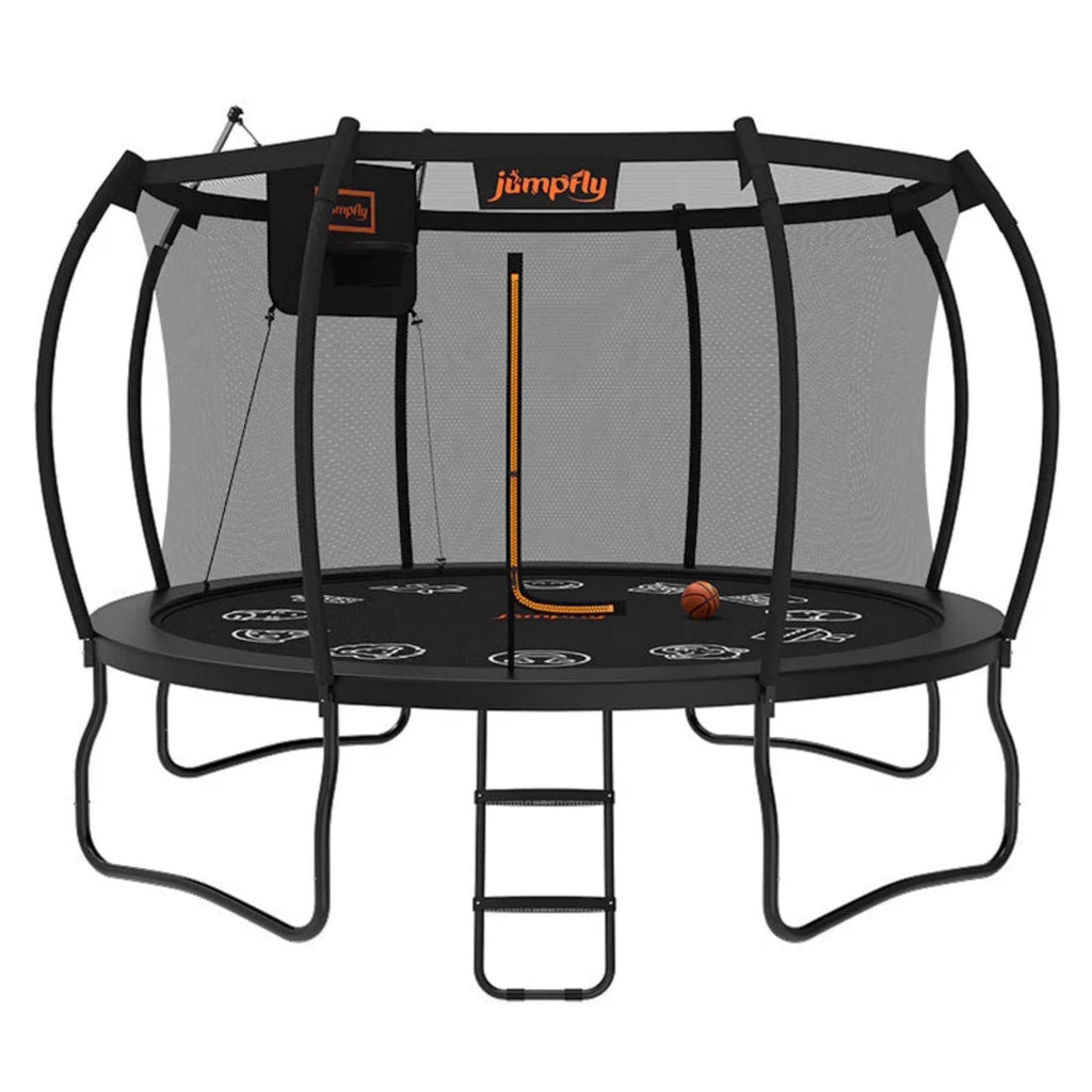 Jumpfly Trampoline 10FT Trampoline with Basketball Hoop-Curved Poles Reinforced Recreational Trampolines with Enclosure And Ladder-Outdoor Trampoline for Kids