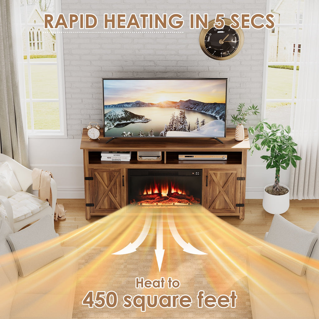 Homall Rustic 65" Television Stand with Electric Fireplace & 2 Shelves, Wood Oaken, 15.1'' W
