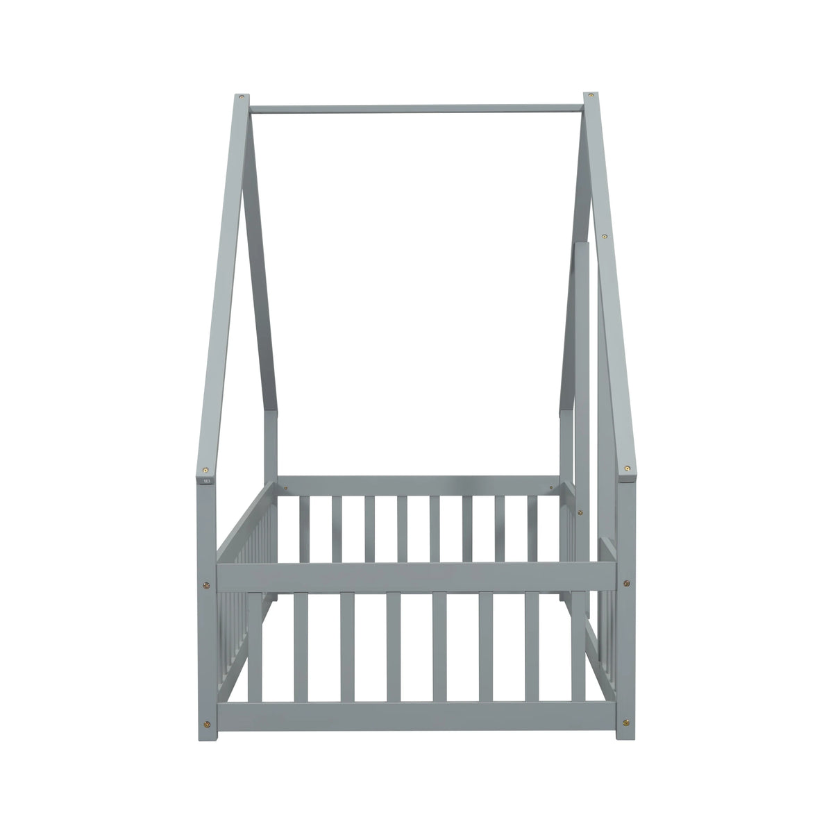 Bellemave Twin Size Floor Bed Frame, Wooden House Bed Twin Size with Fence, Montessori Bed with Guardrails for Bedroom (White)