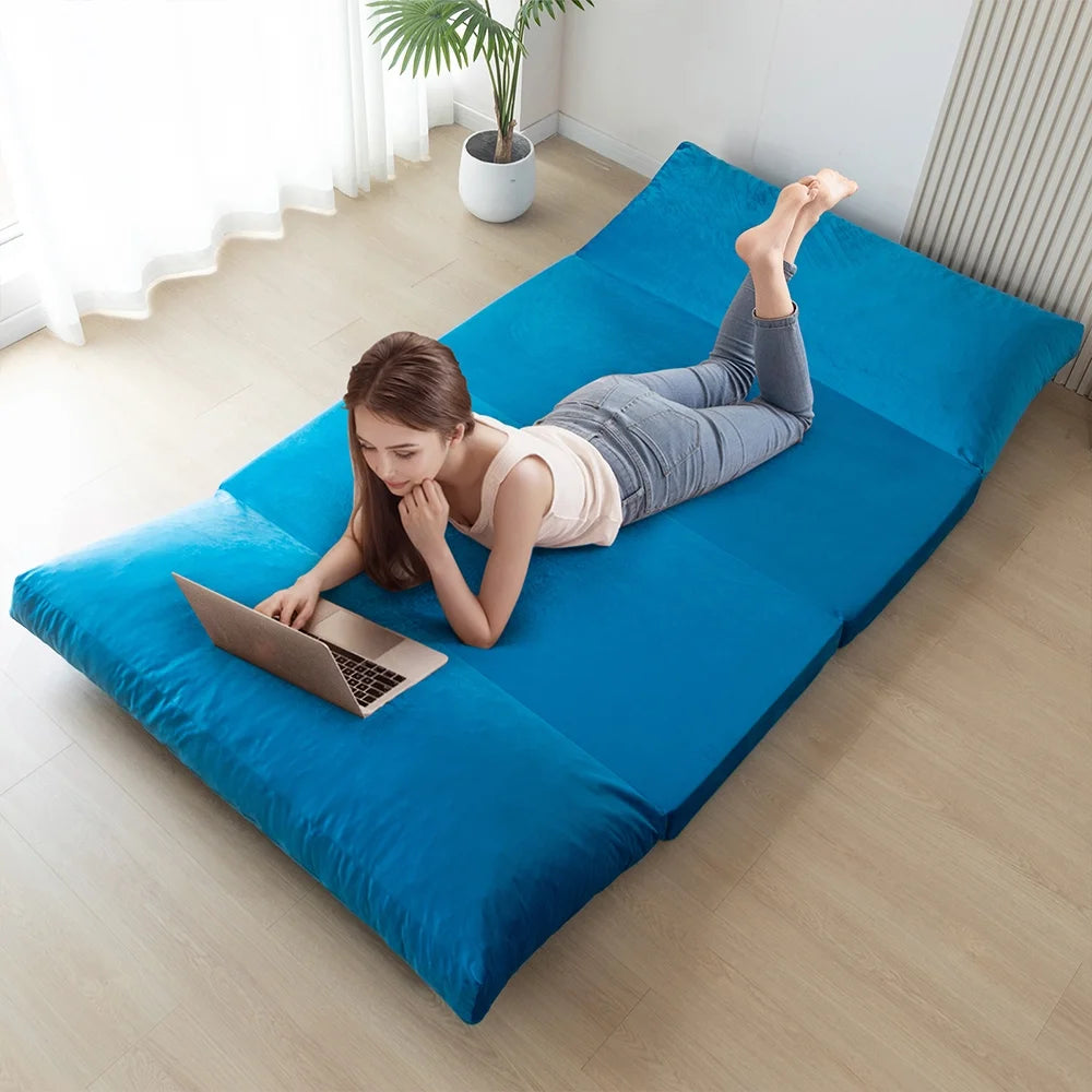 Folding Sofa Bed,Extra Thick and Long Fluffy 4 Position Convertible Flip Lounge Chair,Foam Filling Folding Matress Sofa Bean Bag with Washable Cover,Grey,39x95 Inch