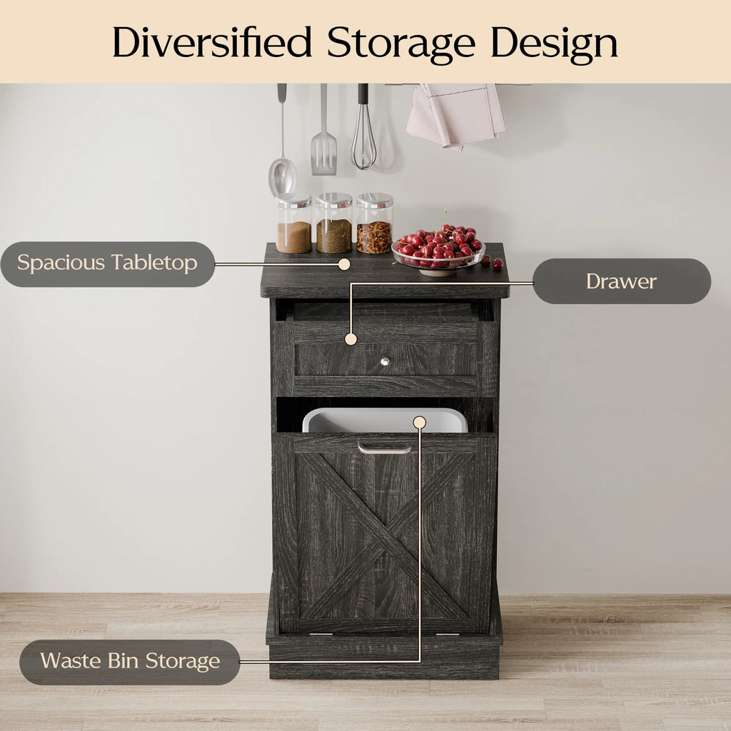 Tolead Double Tilt Out Trash Cabinet, Wooden Free Standing Laundry Sorter Cabinet, with Hideaway Drawer, White