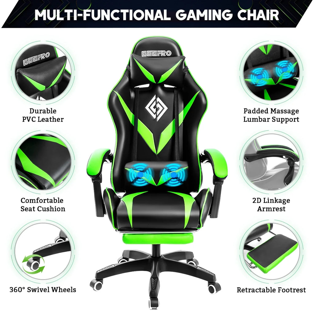 Gaming Chair with Massage Gamer Chair with 2D Armrests for Kids