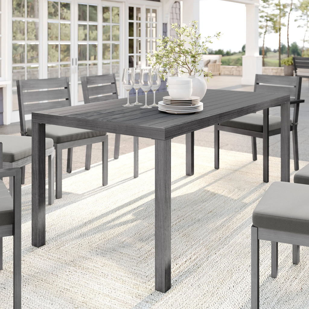 Martha Stewart 71" Indoor-Outdoor Patio Table with Gray Brushed Woodgrain Aluminum Finish
