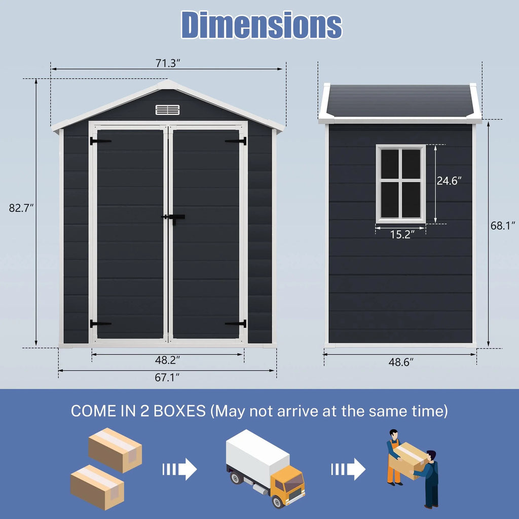 Syngar Outdoor Storage Shed with Lockable Doors, Dark Gray