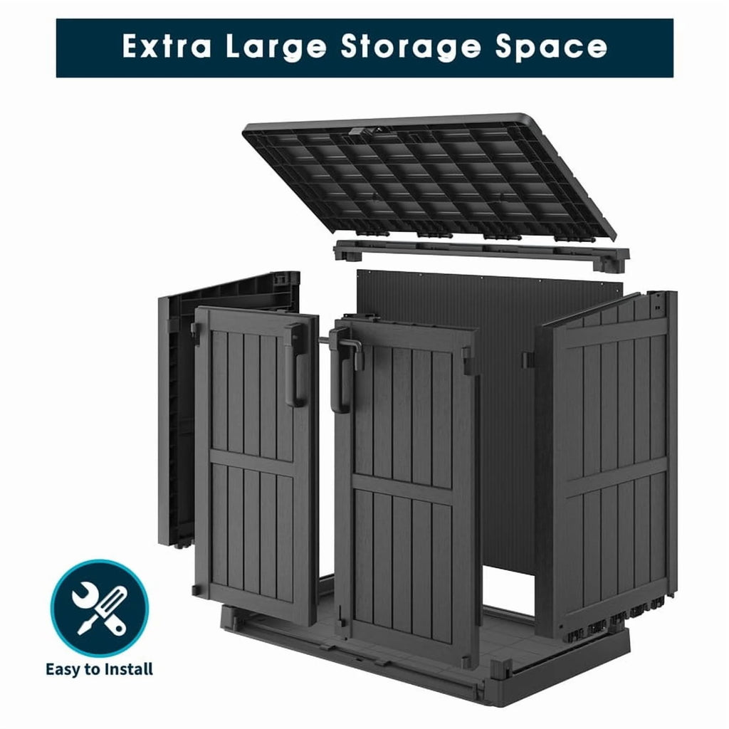 LHBCraft Outdoor Resin Storage Shed, 34 Cu. Ft. Weather-Resistant Garden Storage Box, Extra-Large Lockable Waterproof Shed for Bikes, Lawnmowers, and Garden Tools