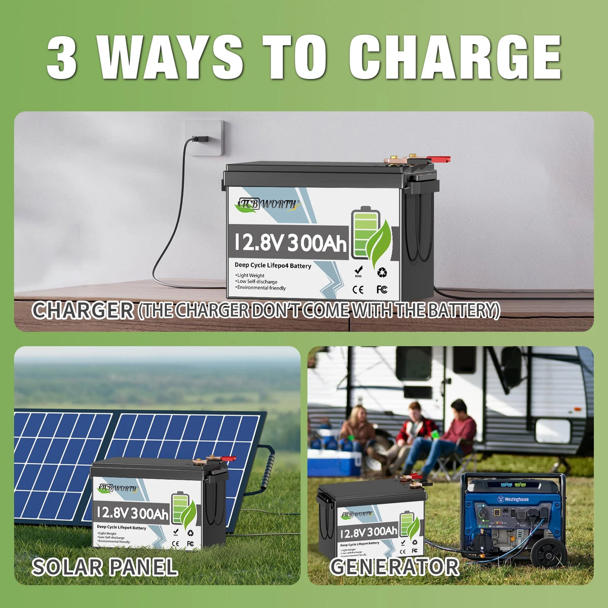 2Pack 12V 300Ah LiFePO4 Lithium Battery,TCBWORTH  Batteries for RV,Solar,Marine,Camper,Home Energy Storage,Golf Carts,off-Grid,Built in 200A BMS,15000+ Deep Cycles