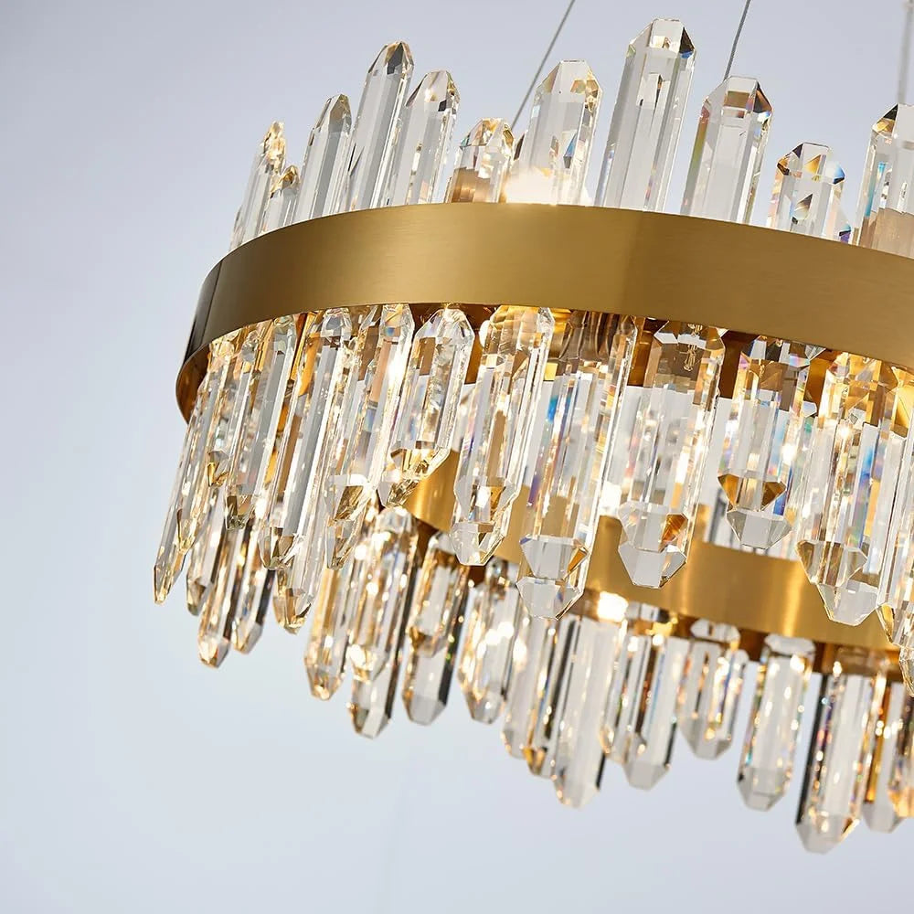 Posiosa Gold Modern Oval Crystal Chandelier, 16-Lights Luxury Chandeliers Modern 2-Tiers K9 Crystal Chandelier Pendant, Light Fixture G9 Lights for Dining Living Room Entryway Kitchen Dia 23 inch