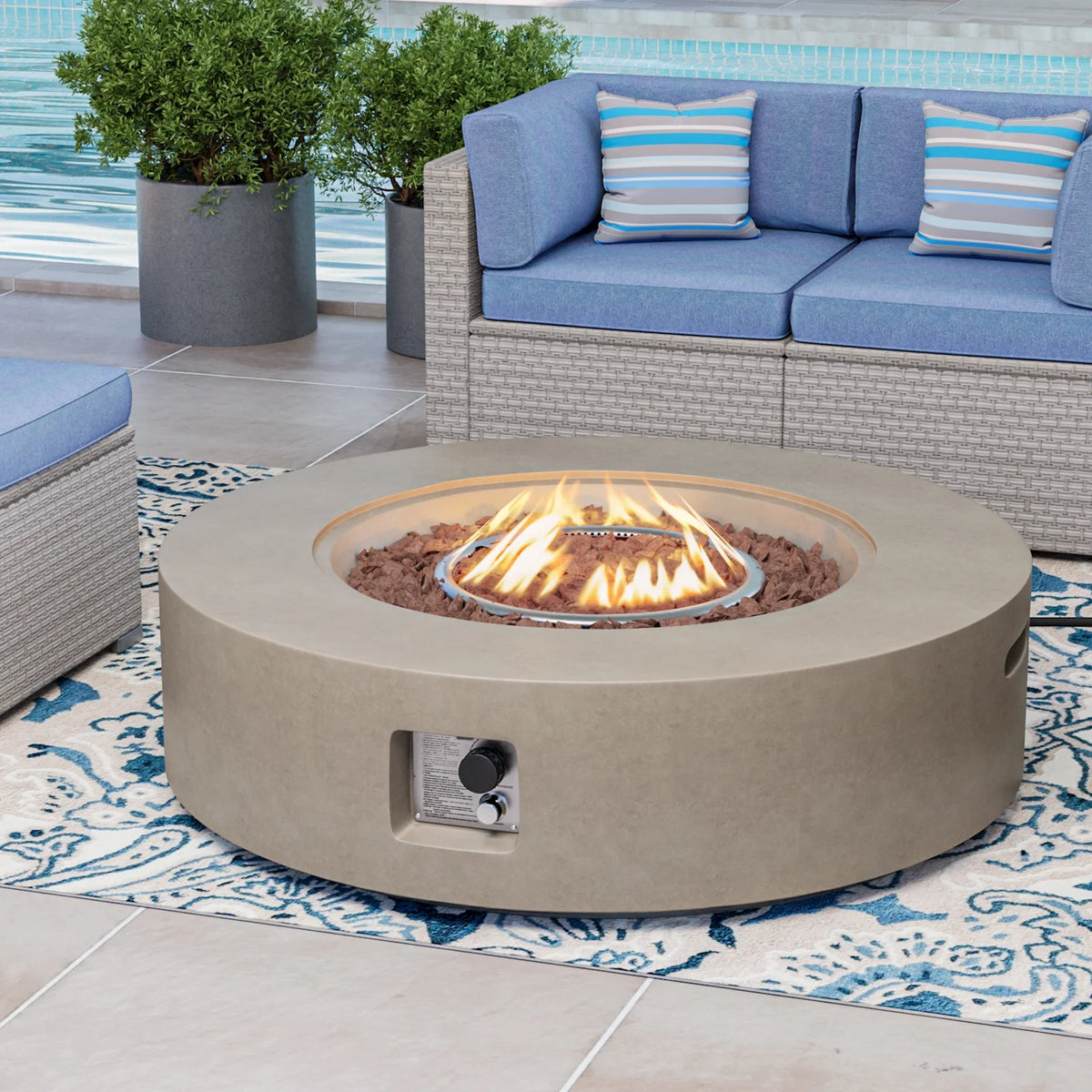 COSIEST Outdoor Round Terrazzo Concrete White firepit Table