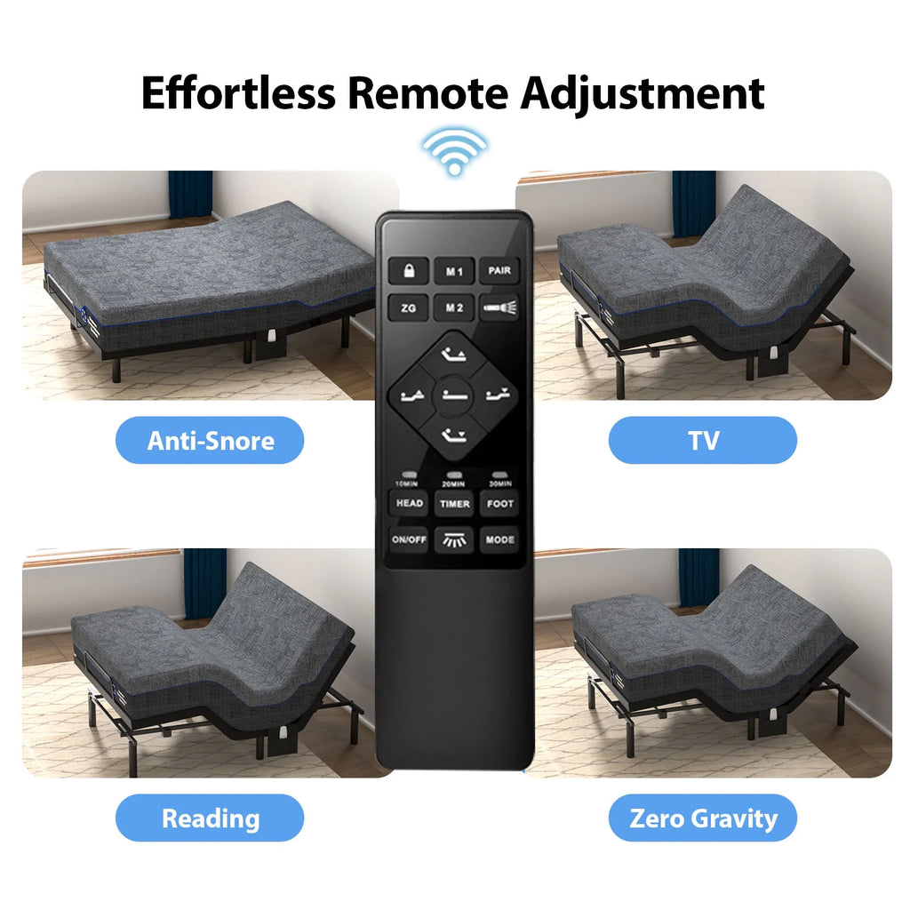 CHITOOMA Electric Adjustable Bed Frame Queen with Massage (4 Modes & 3 Intensities), Wireless Remote, Zero Gravity, 4 USB Ports, Under-Bed Nightlight, 3 Minutes Fast Assembly