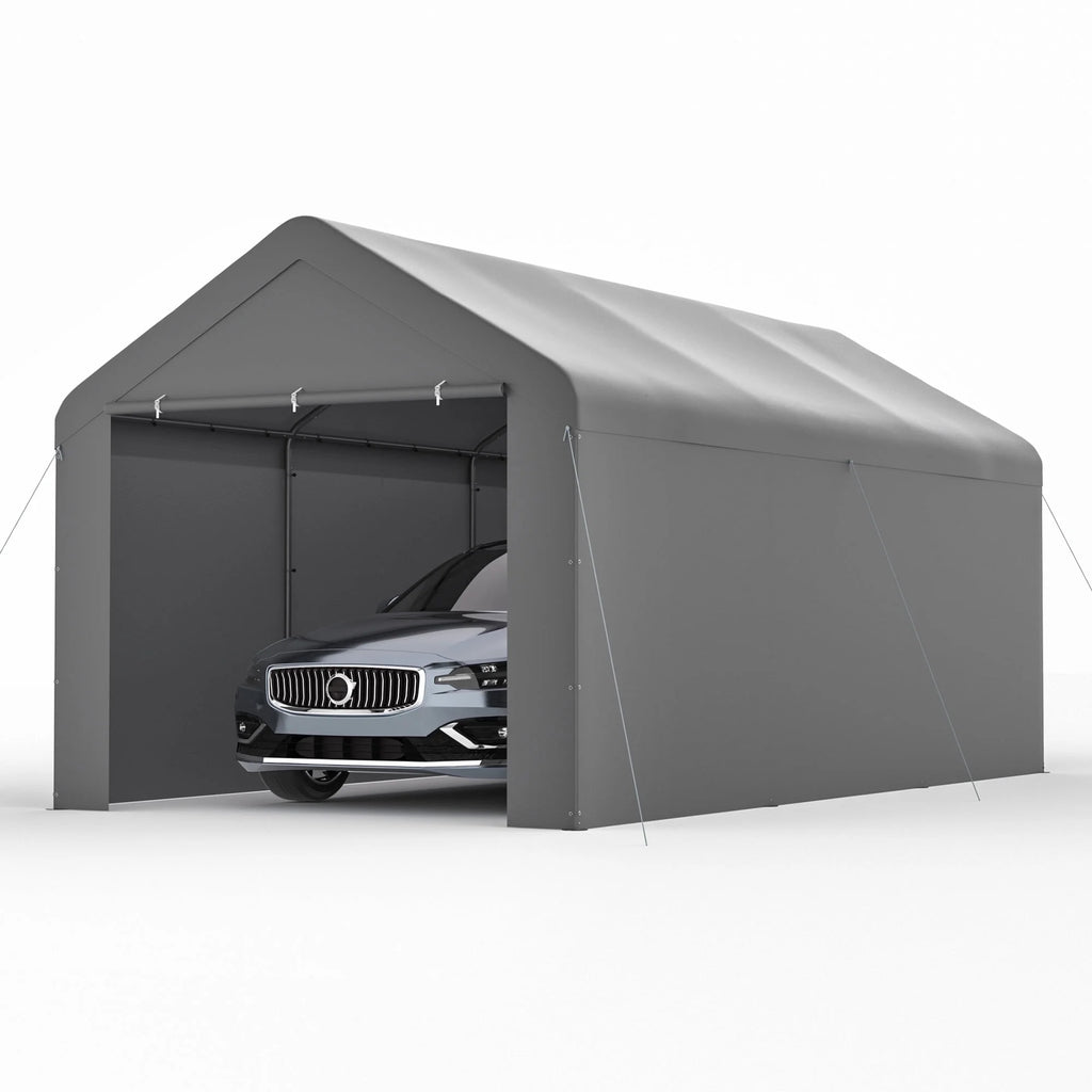 GOJOOASIS Carport, 10 x 20 Heavy Duty Carport Canopy with Removable Sidewall, Water-Resistant Portable PE Garage with All-Season Tarp Beige