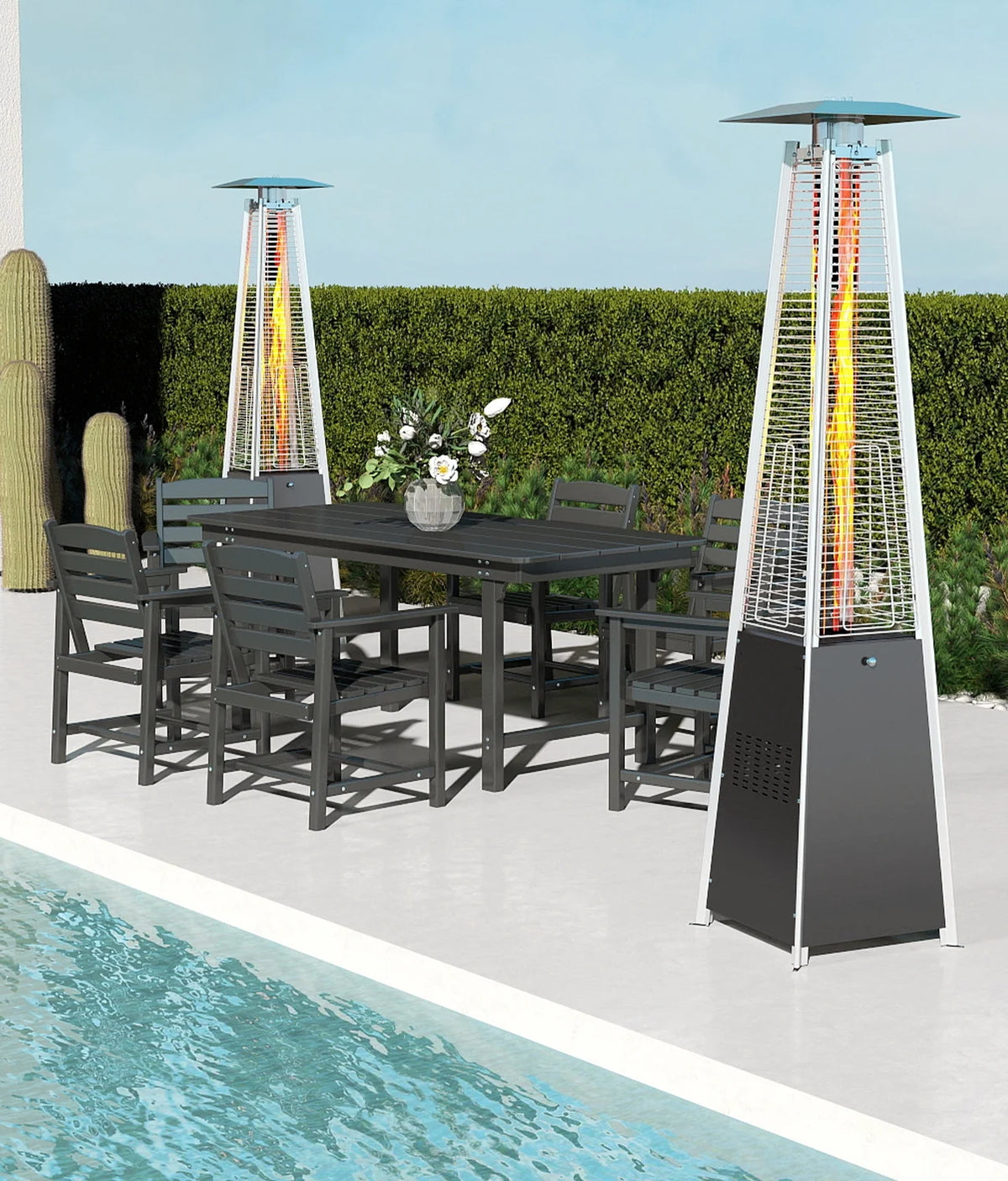 NAVINE Patio Heater, 48,000 BTU Propane Pyramid Patio Heater with Wheels, Bronze