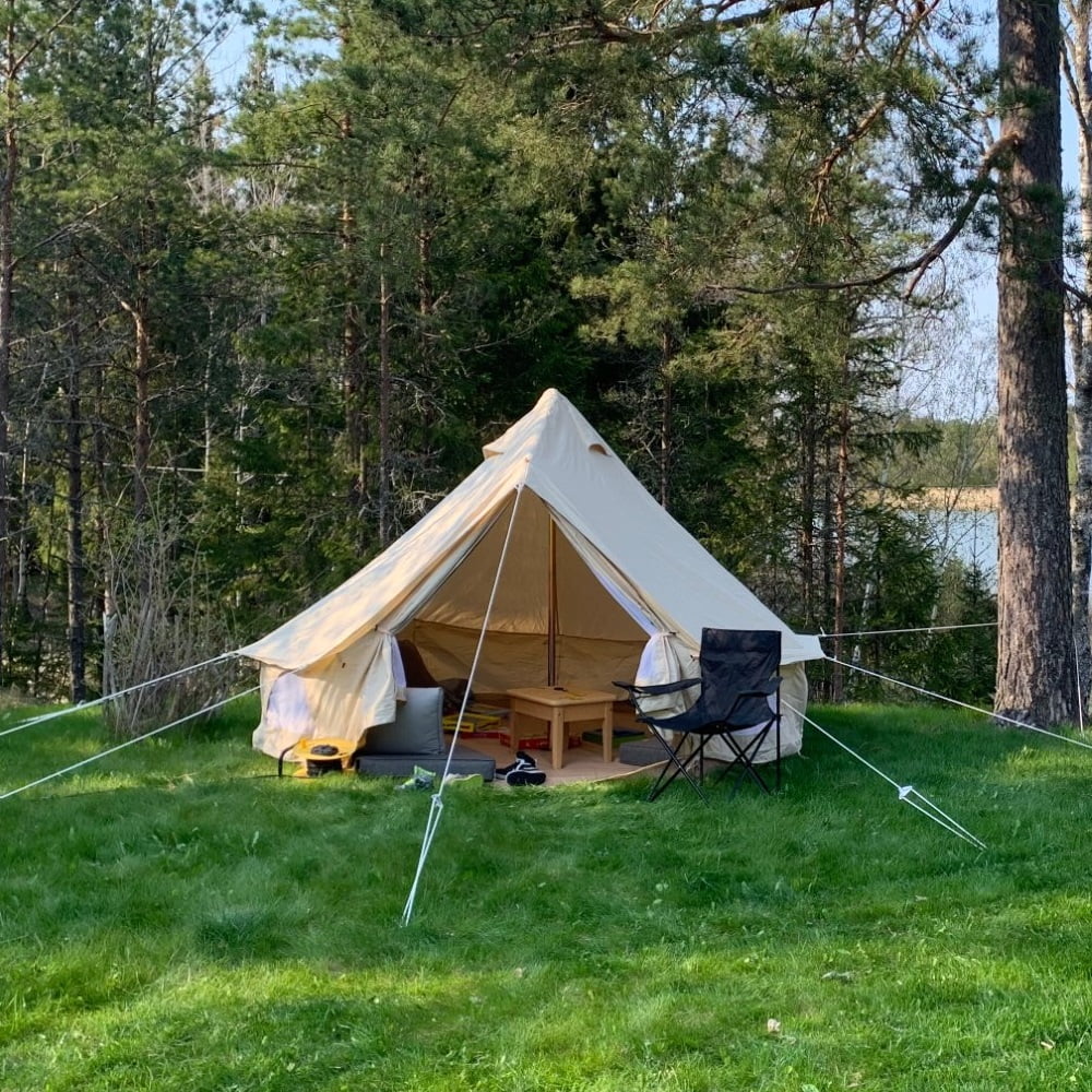 Outdoor Waterproof Family Camping Cotton Canvas Bell Tent Luxury Glamping Yurt Diameter 4M (13.1FT)
