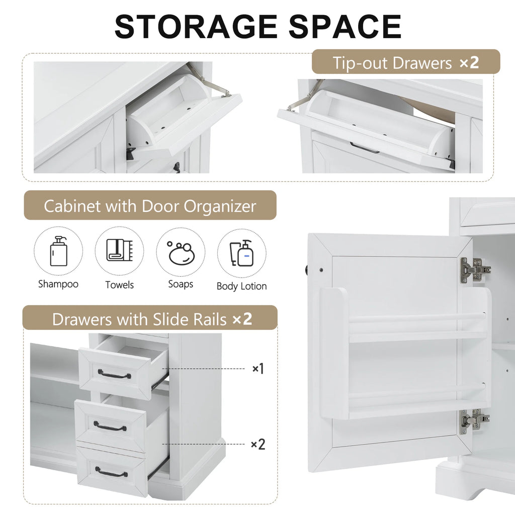 Christopher Knight Home 36" Bathroom Vanity with Sink, Tip-out Drawers, Soft-Close Doors, Grey