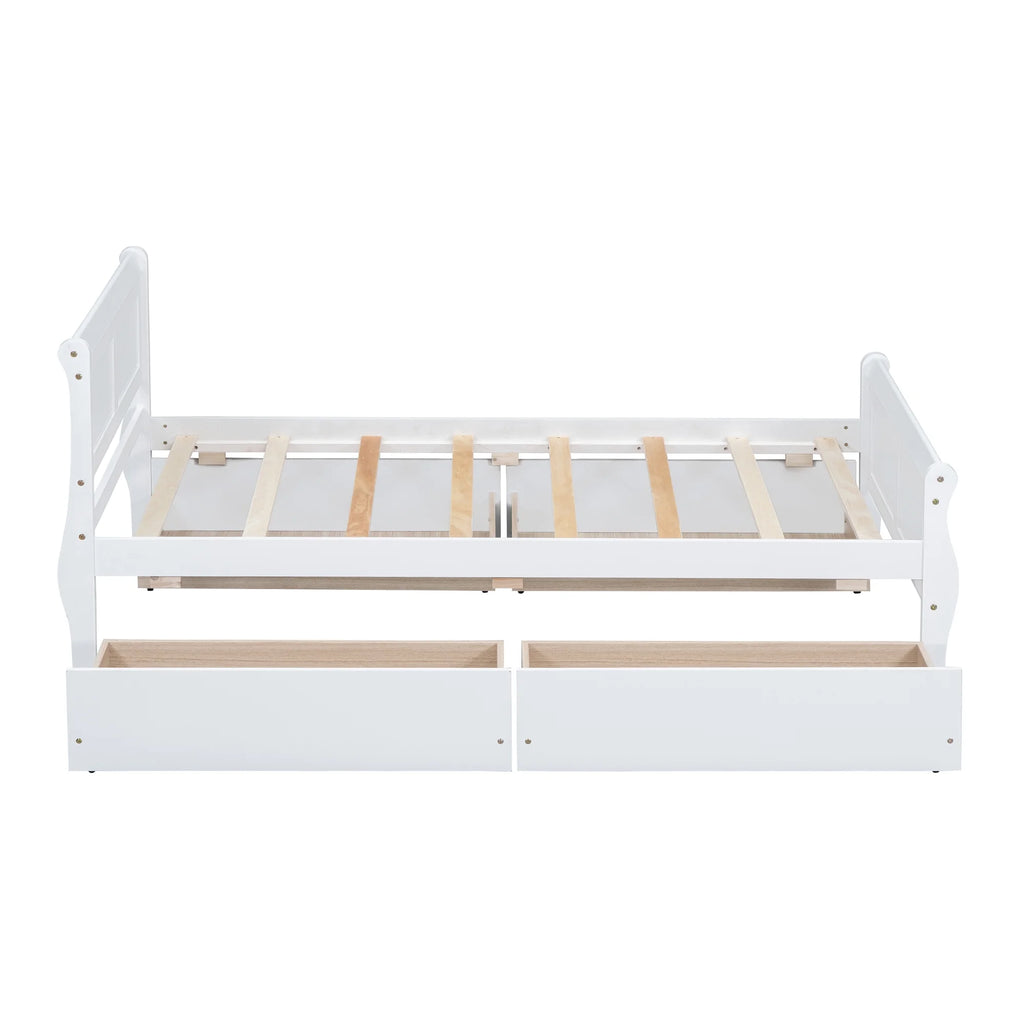 Full Size Wood Platform Bed with 4 Drawers,Storage Bed Frame with Streamlined Headboard and Footboard for Kids, Teens, Boys, Girls,Wooden Slats Support, No Box Spring Needed,Oak