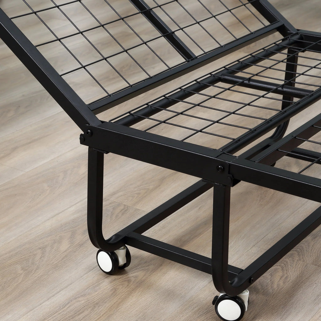 HOMCOM Folding Bed with 4" Mattress, Portable Foldable Guest Bed with Wheels