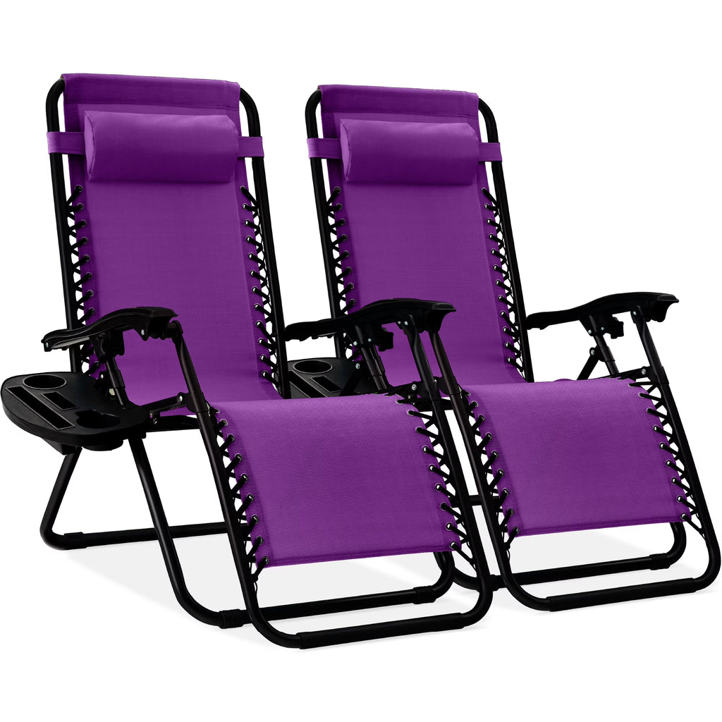 Best Choice Products Set of 2 Zero Gravity Lounge Chair Recliners for Patio, Pool w/ Cup Holder Tray - Gray