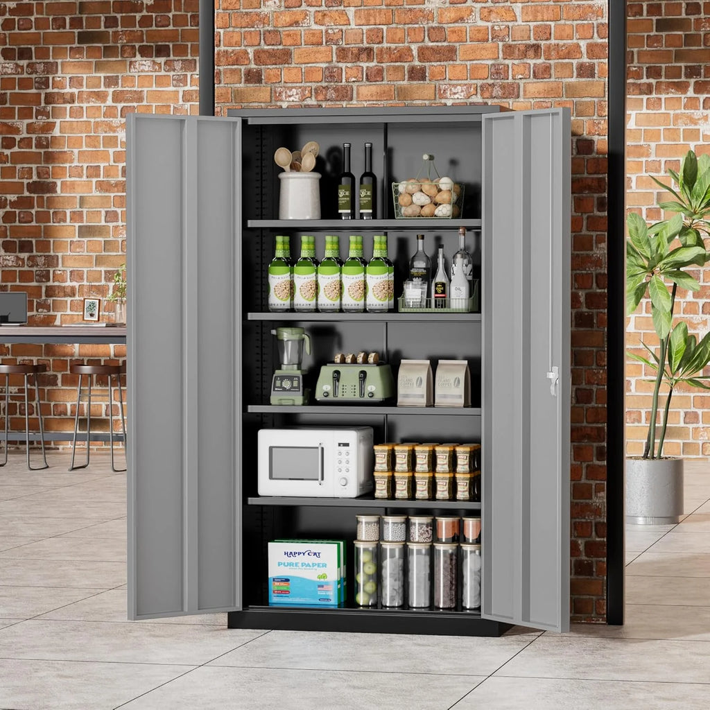 SOLAURA 72 inches Tall Metal Garage Storage Cabinets, Lockable Steel Storage Cabinet with Doors and Adjustable Shelves for Office, Home, Shops, Garage, Assembly Required, Black