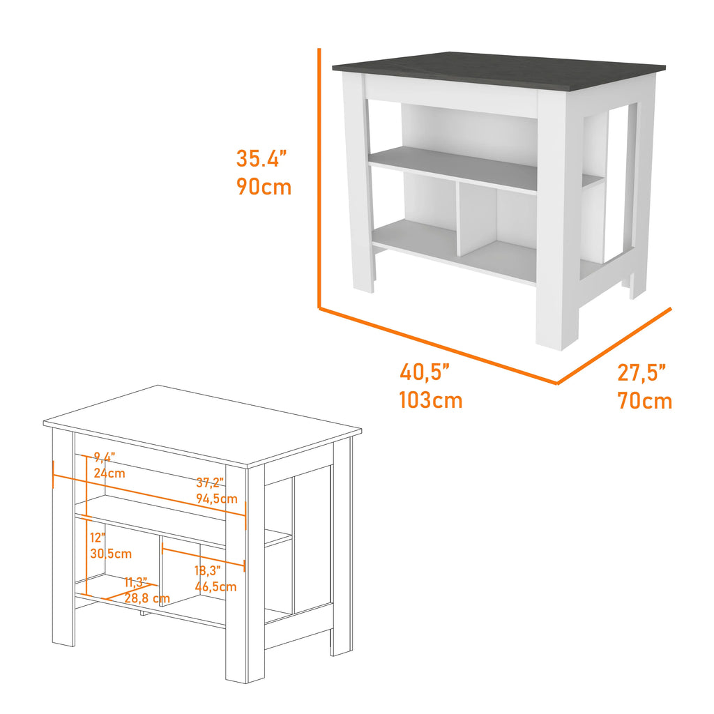 Phoenix 2 Piece Kitchen Set, Cala Kitchen Island + Napoles Utility Sink, White /Onyx