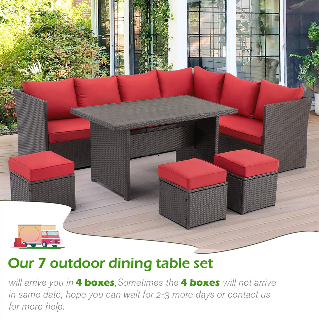 AECOJOY 7 Piece Patio Furniture Set PE Rattan Outdoor Dining Set Sectional Sofa Couch with Table Patio Conversation Set in Gray