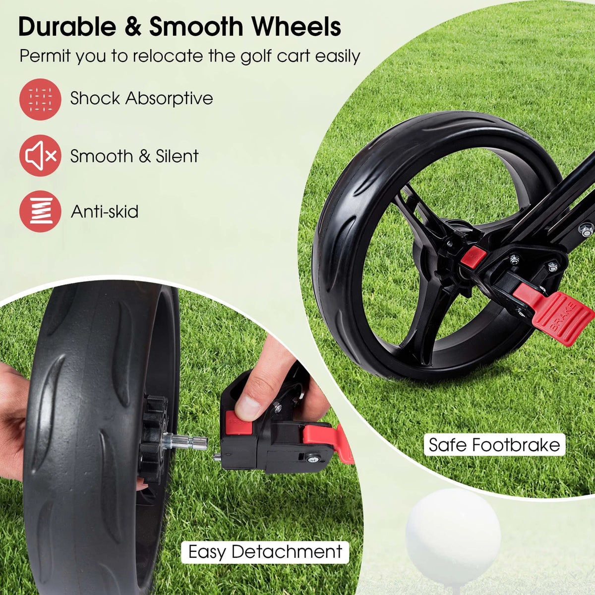 Costway Foldable 3 Wheel Steel Golf Pull Push Cart Trolley Club w/ Umbrella Holder