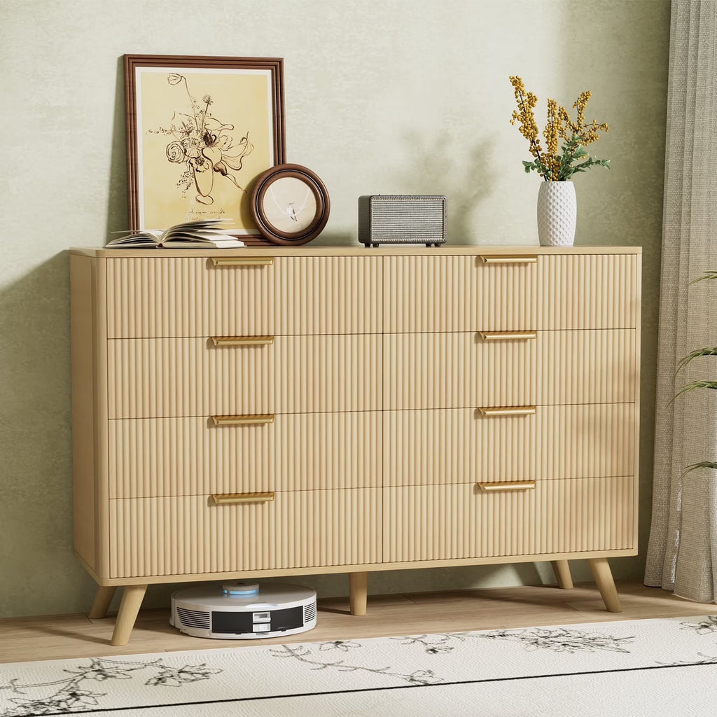 Planntonneo Boho Fluted 6 Drawer Dresser, Wooden Chests for Bedroom
