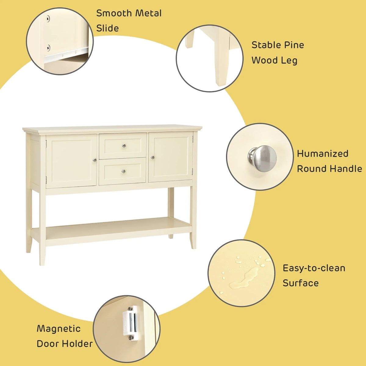 Costway Sideboard Buffet Table Wooden Console Table w/ Drawers & Cabinets Beige
