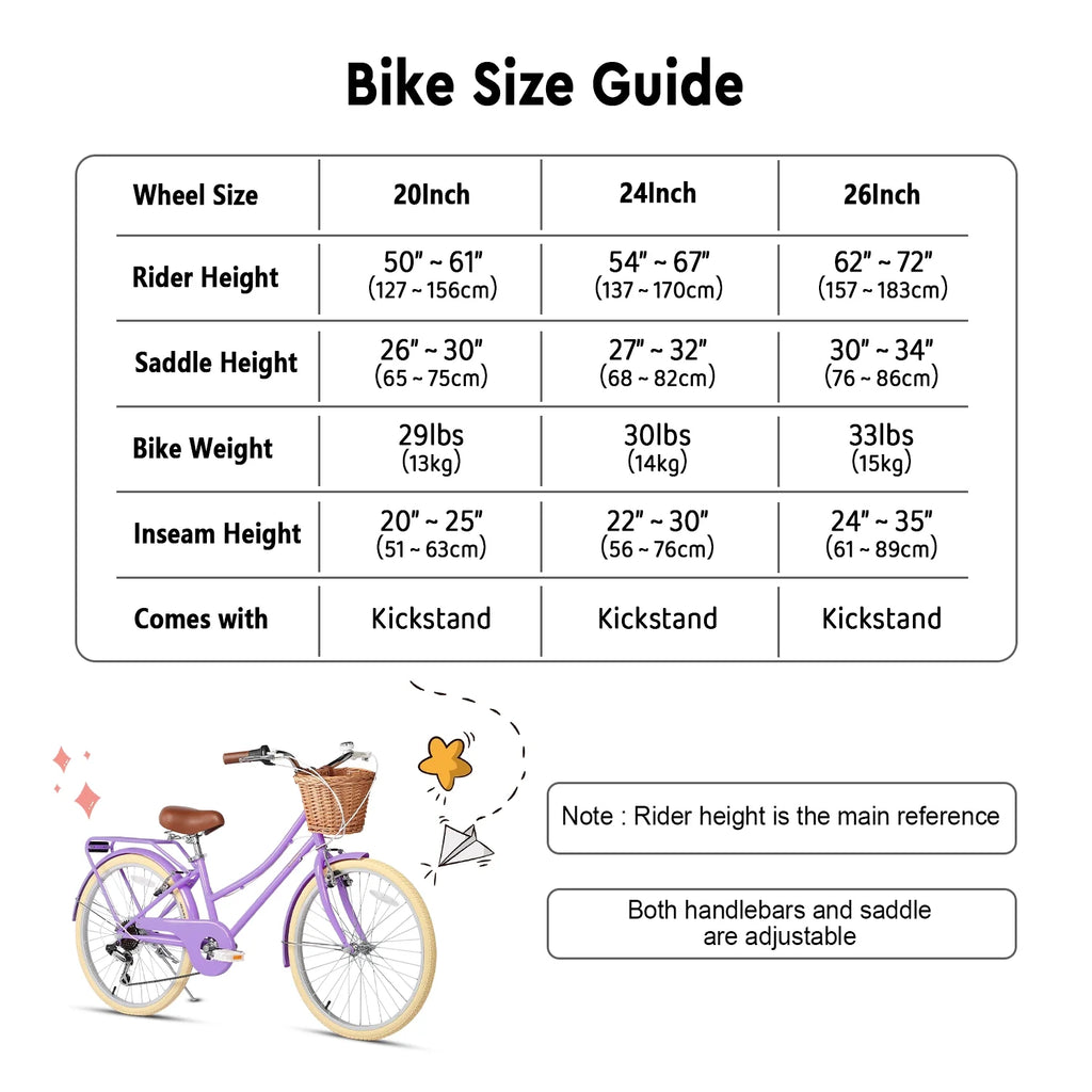 Glerc Missy 24" Girls Cruiser Bike 6-Speed Women's Hybird Bicycle for Ages 7-11 Years, Mint Green