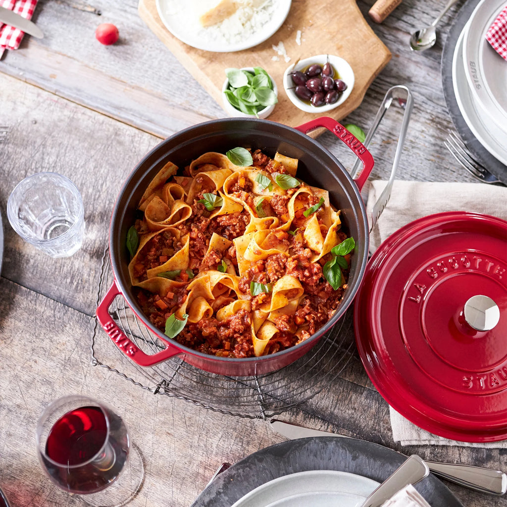 Staub Cast Iron Dutch Oven 5-qt Tall Cocotte, Made in France, Serves 5-6, Cherry