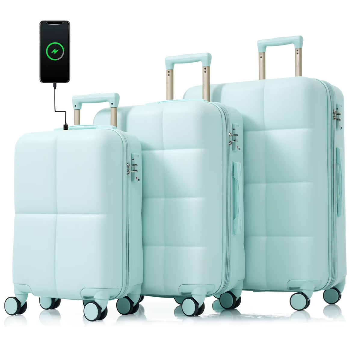 3 Piece Luggage Set , 20/24/28 inches Suitcase Set , ABS Hardshell Expandable Luggage Sets with TSA Lock,20-inch with USB Port, Carry On Luggage for Men Women, Pink
