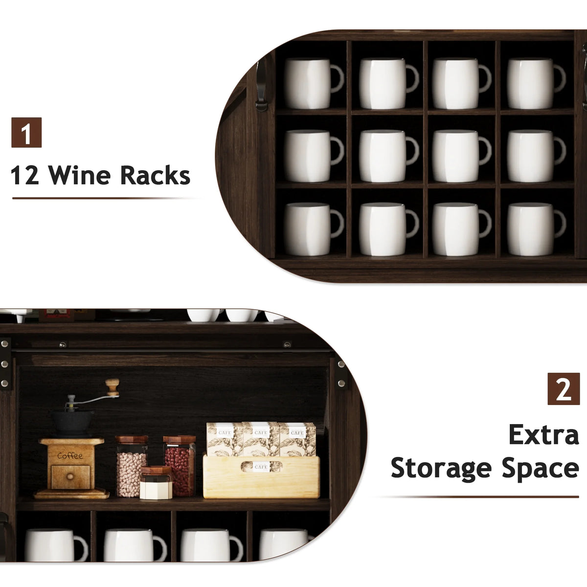 DreamCurship 55" Farmhouse Coffee Bar Cabinet, Buffet Sideboard Storage Cabinet, Wine Bar Cabinet with Wine Rack, White