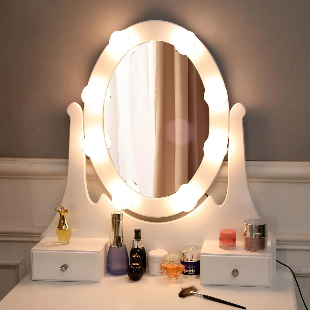Ktaxon Makeup Vanity Table Set Mirror with LED Lights Dressing Table and Stool Set,Bedroom Vanities Tables with Benches