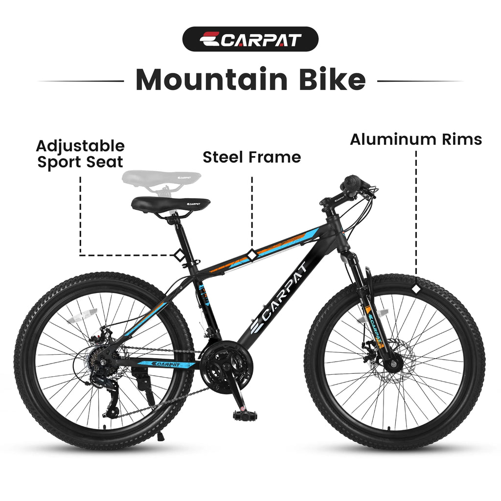 26" Mountain Bike for Adults & Teens - Shimano 21-Speed, Mechanical Disc Brakes & High-Carbon Steel Frame | Durable MTB for Trail, Forest, and City Riding