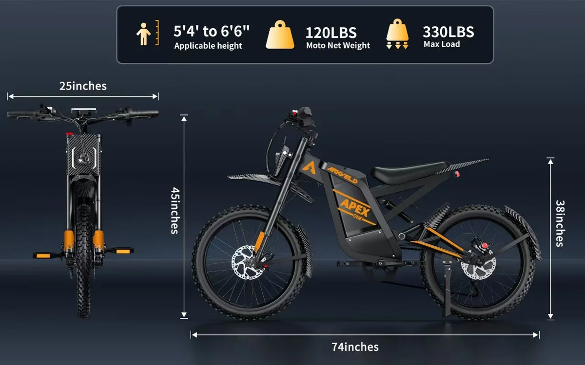 Arkveld Electric Bike for Adults, Peak-3000W, Max 40MPH and 80Miles Electric Motorcycle,25" Fat Tire Dirt Bike, APEX1 7-Speed E-Bike，White