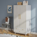 Armoire Wardrobe Closet, Closet Wardrobe Cabinet with Drawers and Hanging Rail for Bedroom, White