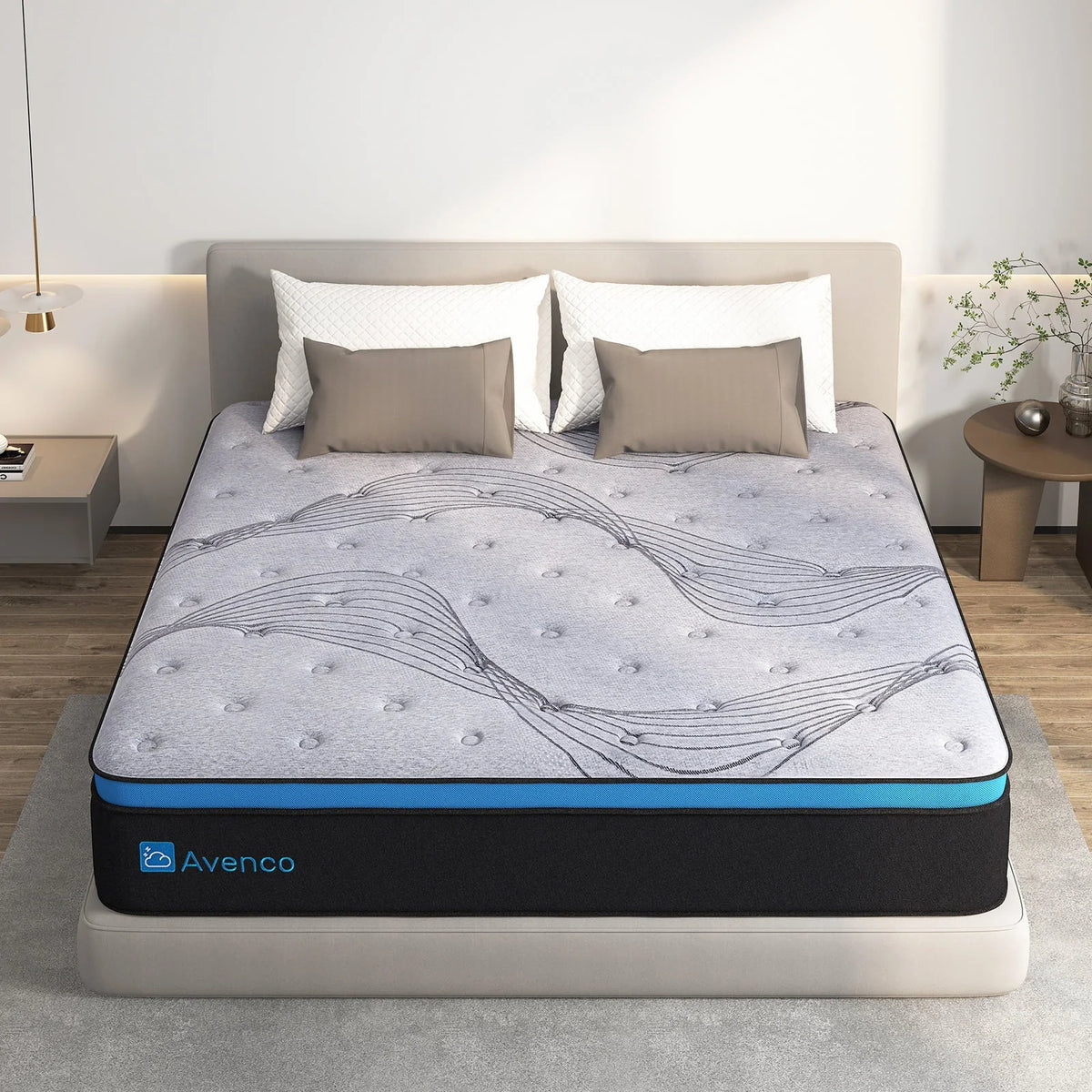 Queen Size Firm, 12-Inch Hybrid Mattress in a Box, Innerspring and Gel Memory Foam, Gray, Pillow Top