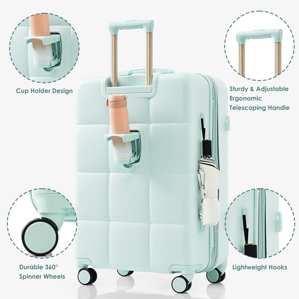 3 Piece Luggage Set , 20/24/28 inches Suitcase Set , ABS Hardshell Expandable Luggage Sets with TSA Lock,20-inch with USB Port, Carry On Luggage for Men Women, Pink