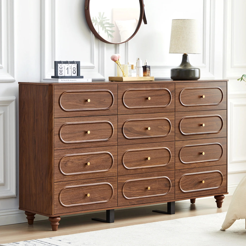 YOCWO 3 Drawer Nightstand, Classic Chest of Drawers with Arc Edge, Walnut