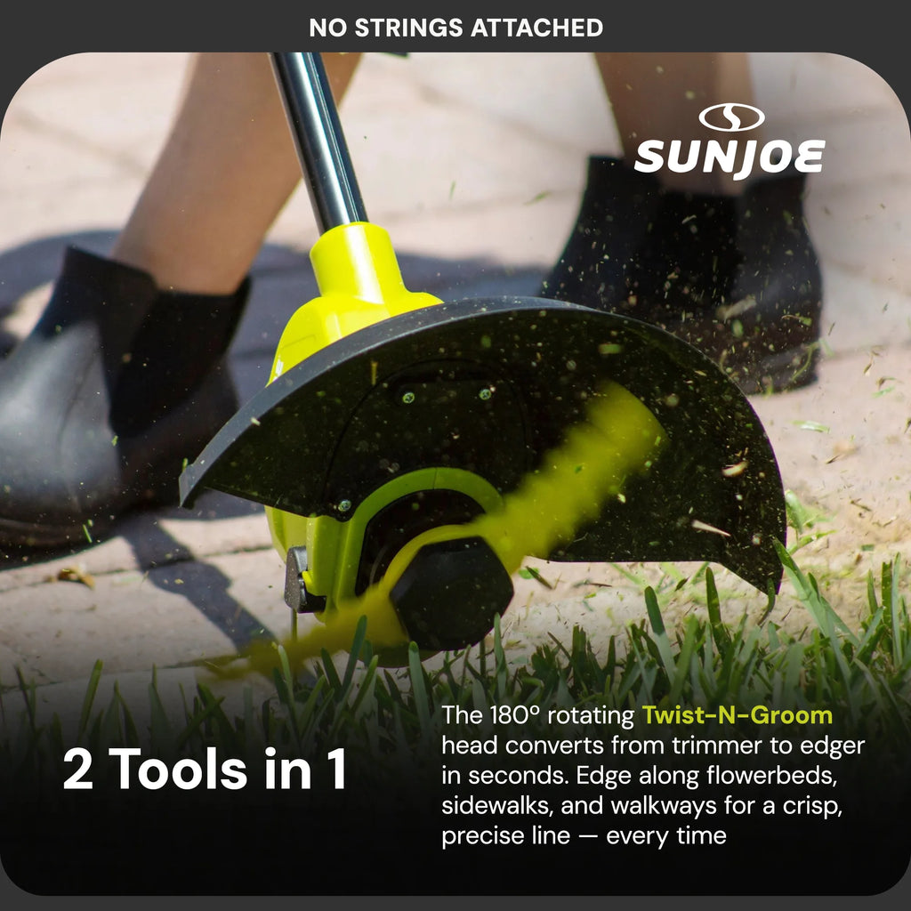 Sun Joe 10�� Stringless Lawn Trimmer, Battery Charger, SharperBlade, Green, 24V-SB10-LTE