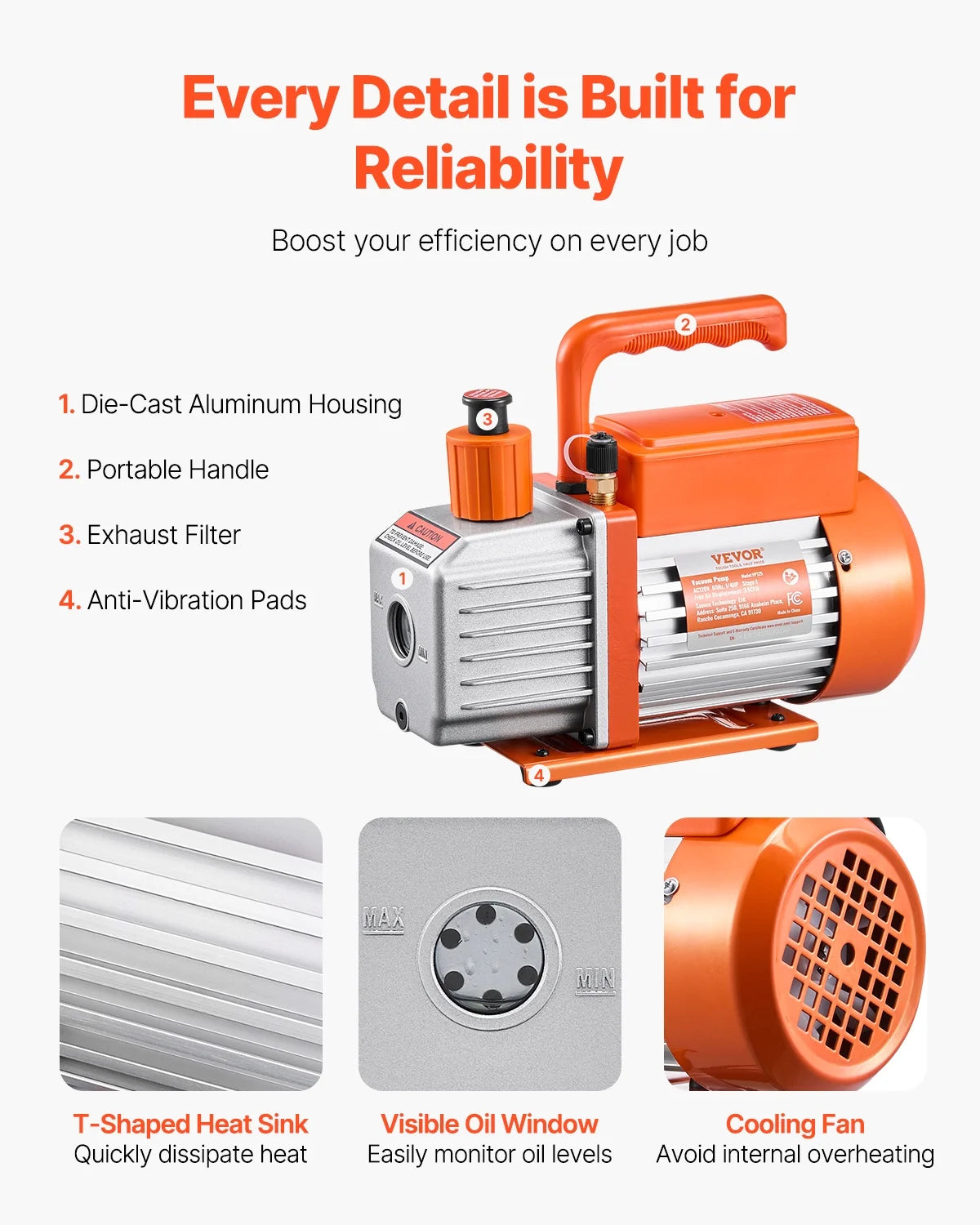 VEVOR 3.5 CFM AC Vacuum Pump and Gauge Set,Single Stage Rotary Vane HVAC Air Vacuum Pump,A/C&nbsp;Refrigerant&nbsp;Manifold Gauge Kit, with Hoses,for R134a,R12,R22,R502a,R410A,R404,R407C Refrigerants