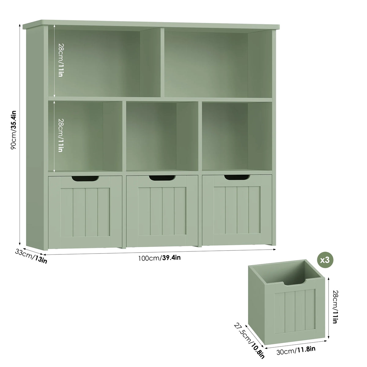 Homfa Toy Storage Organizer with 3 Movable Drawers, 5 Cube Kids Bookcase for Playroom, Storage Cabinet for Living Room, White Finish