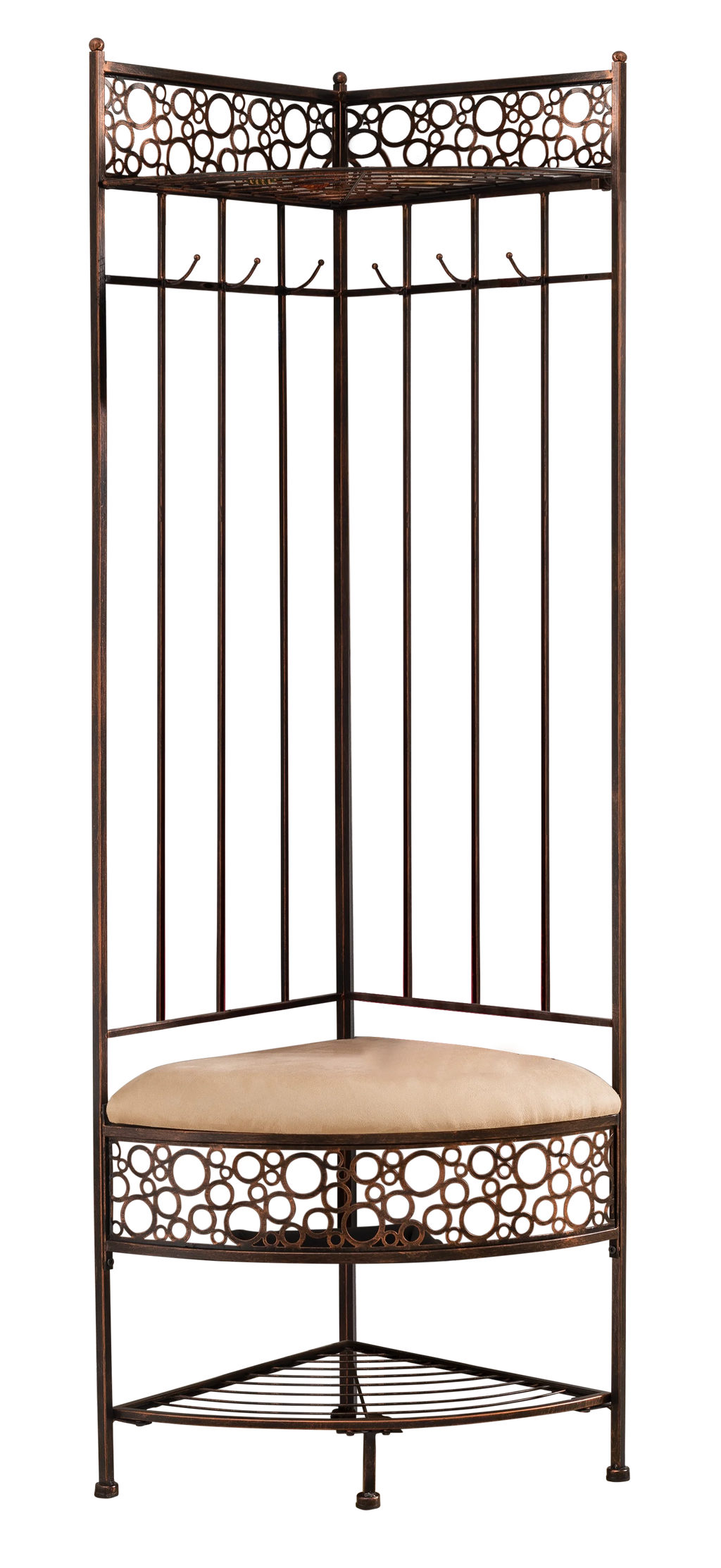 Crespin Corner Hallway Storage Bench Hall Tree, Brushed Copper Metal