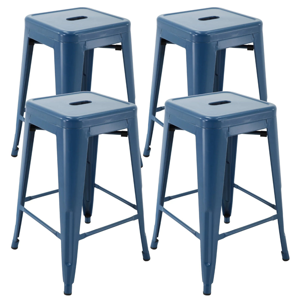 Brage Living Blue Backless Metal Bar Stools Indoor-Outdoor Counter Height Stool Backless Stackable Barstools Kitchen Counter Stools Chairs, Set of 4